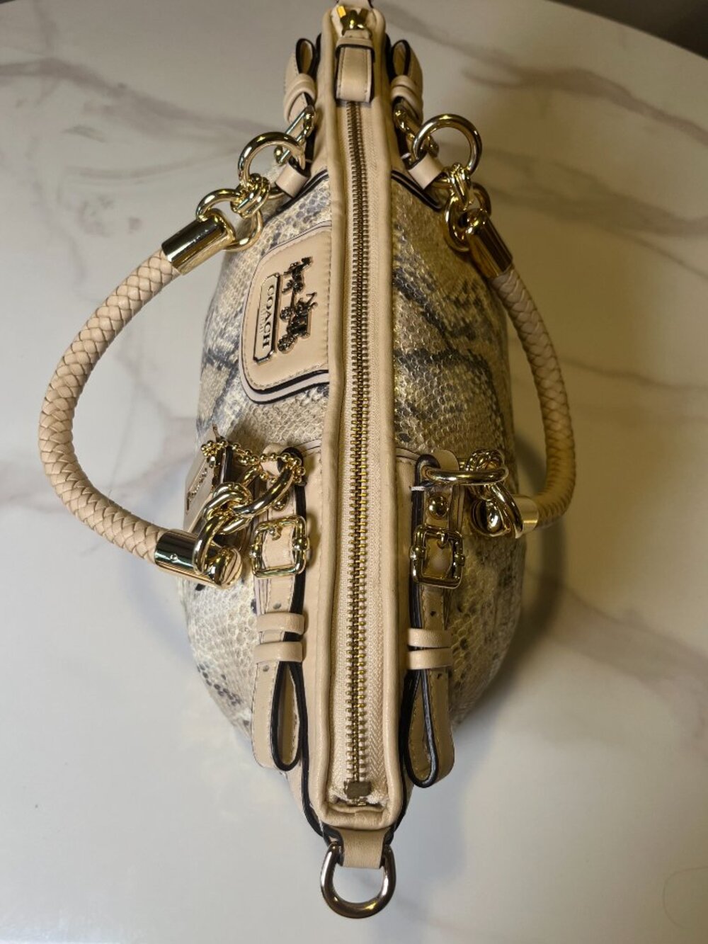 Coach Madison Lindsey Metallic Python Snakeskin Satchel Ivory + COA - Picture 8 of 16